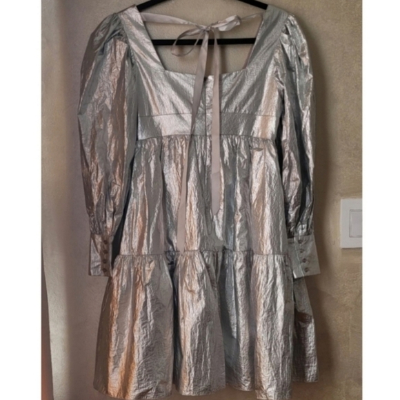 RACHEL ANTONOFF CHRISTA METALLIC SILVER DRESS - Picture 6 of 10